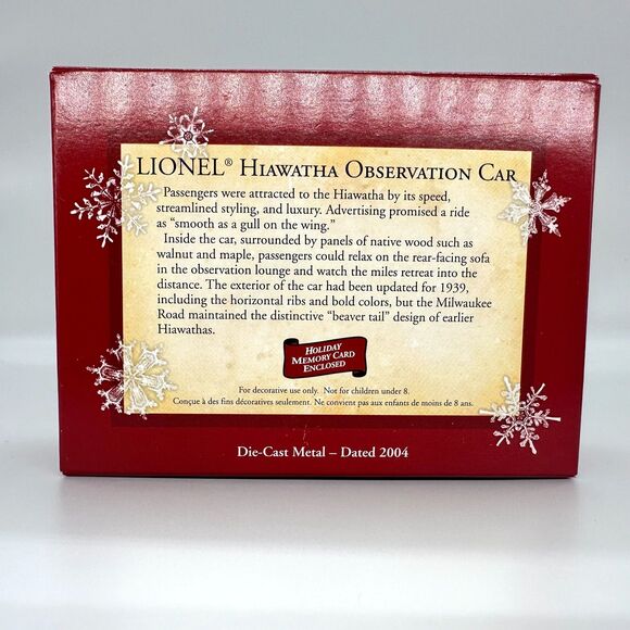 Hallmark Lionel Hiawatha Observation Car 2004 Die Cast Metal Ornament - Picture 3 of 12